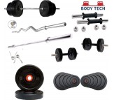  Body Tech Rubber 10kg-Combo with 14 Inches Steel Dumbbells Rod and 3 Feet Curl Rod and 5 Feet Straight Rod 25mm 